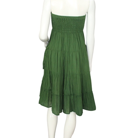 Green Smocked Convertible Maxi Skirt Strapless Dress Boho Small Medium - Picture 4 of 7